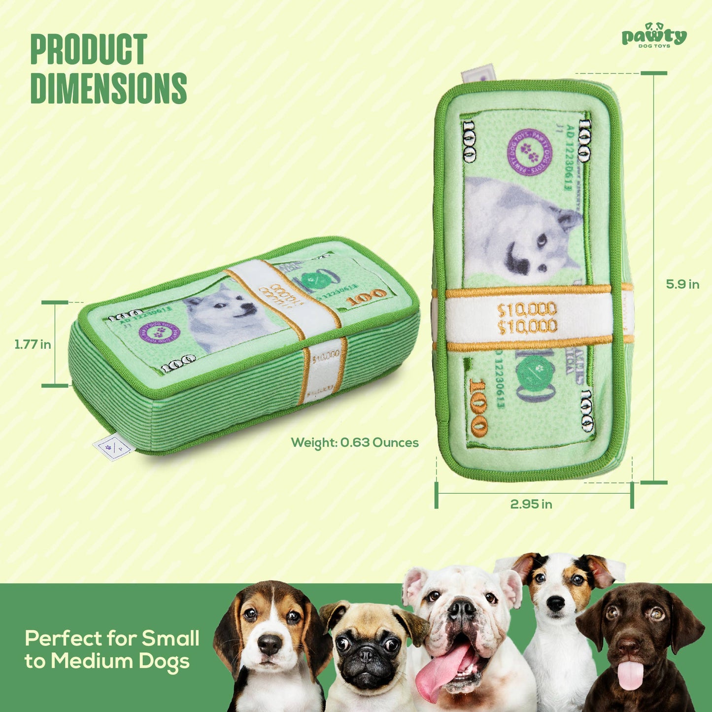 PAWTY Dog Toys - Cash Is King Parody Dog Plush Toy