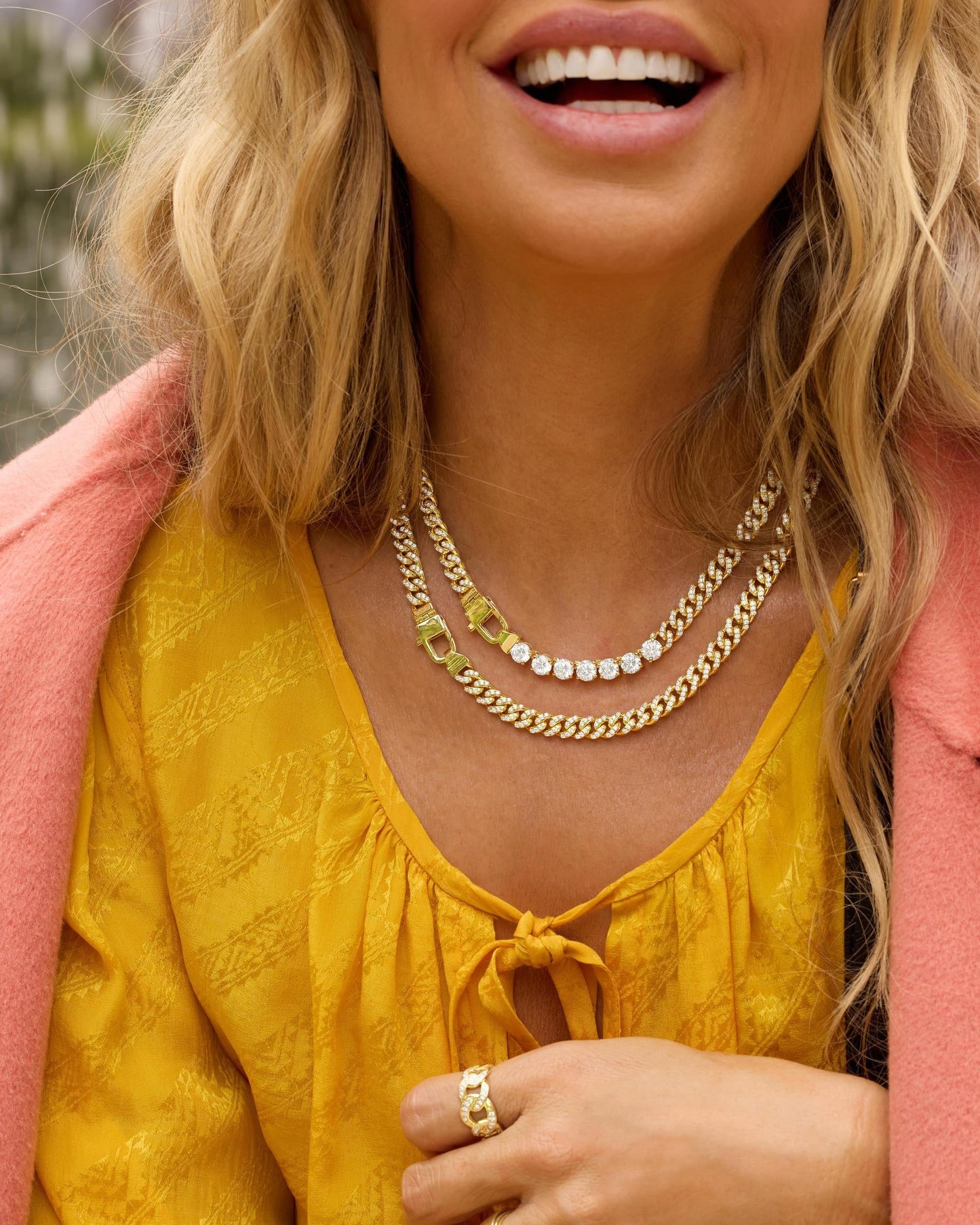 Pavé Julian Cuban Chain Necklace 6.8mm - Gold|White Diamondettes