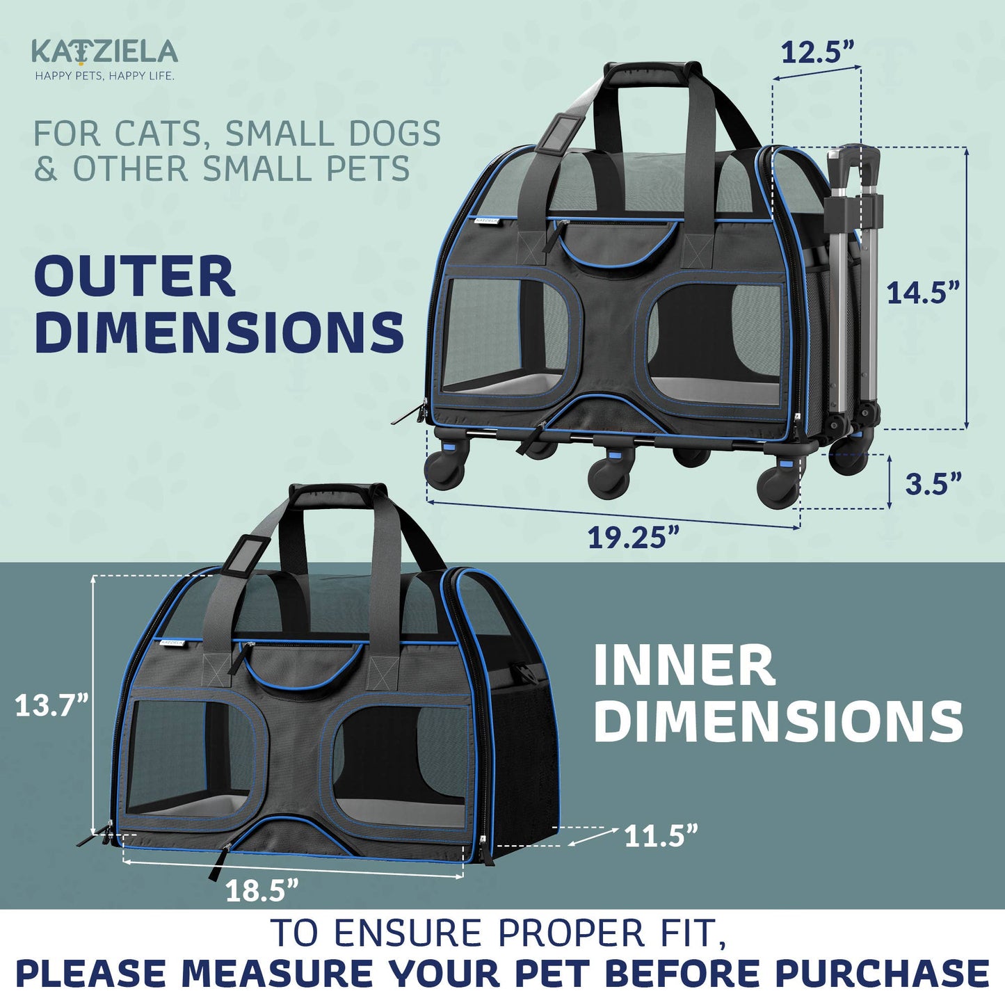 Luxury Rider Pet Carrier with Removable Wheels - 4 Colors: Black and Blue