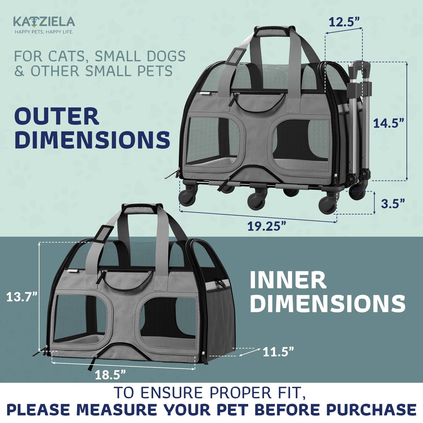 Luxury Rider Pet Carrier with Removable Wheels - 4 Colors: Black and Blue