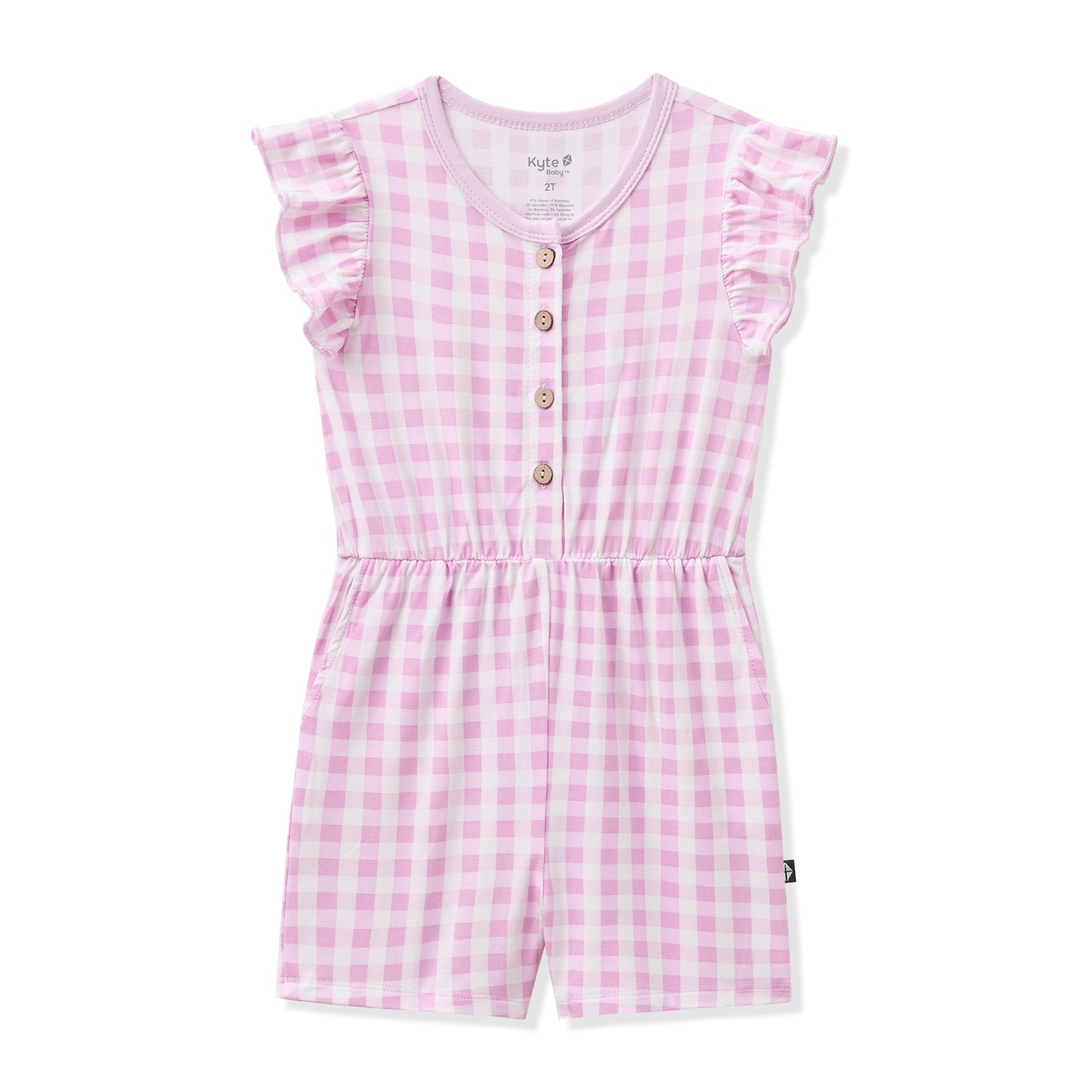 Flutter Sleeve Romper in Gingham Thistle