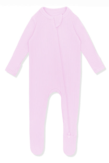Ribbed Zipper Footie in Thistle