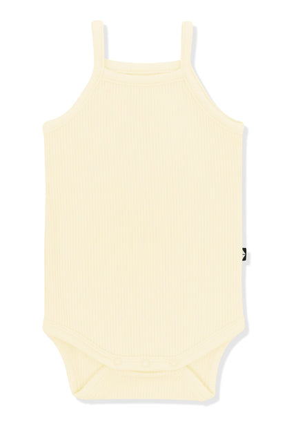 Ribbed Spaghetti Strap Bodysuit in Chamomile
