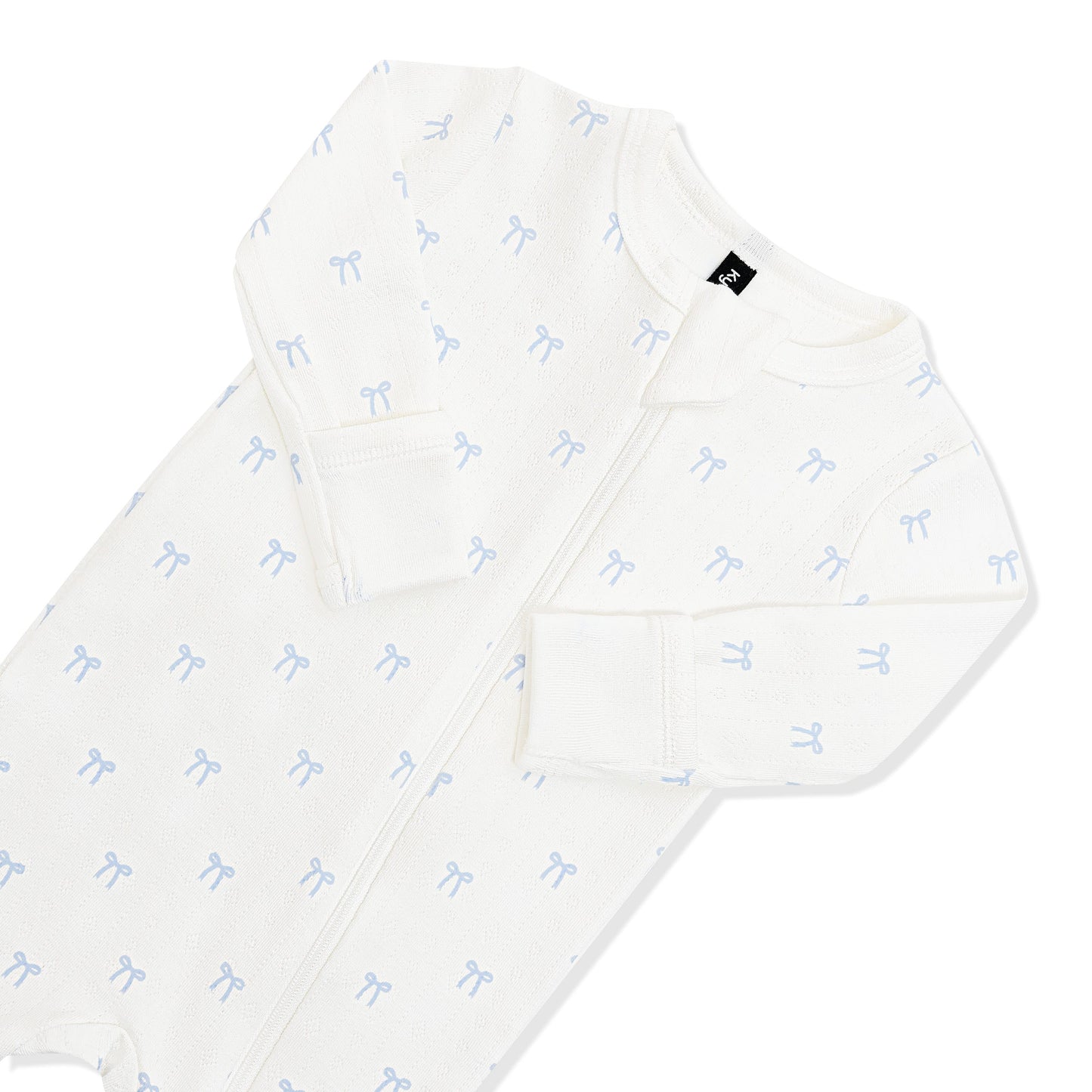 Pointelle Zippered Footie in Sweet Blue Bow