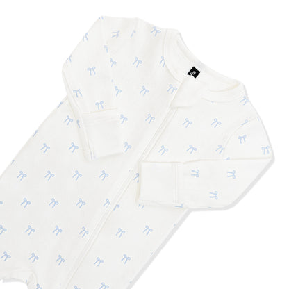 Pointelle Zippered Footie in Sweet Blue Bow