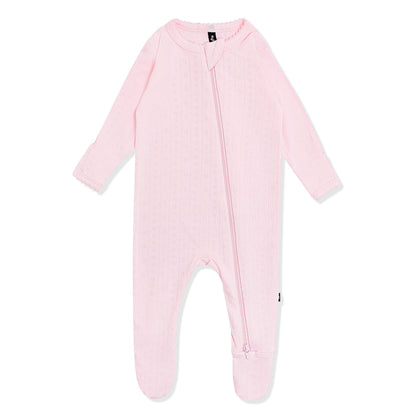 Pointelle Zippered Footie in Sakura