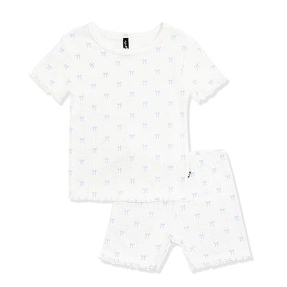 Pointelle Short Sleeve Set in Sweet Blue Bow