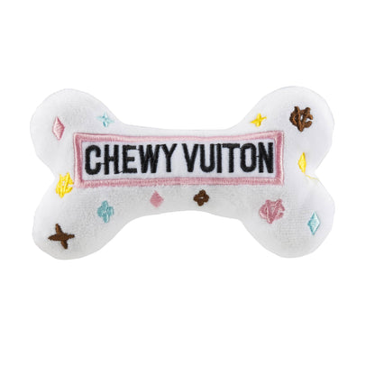 Haute Diggity Dog - White Chewy Vuiton Bone and Ball Squeaker Dog Toy: Large