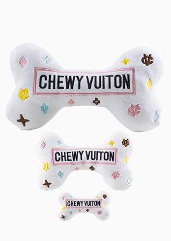 Haute Diggity Dog - White Chewy Vuiton Bone and Ball Squeaker Dog Toy: Large