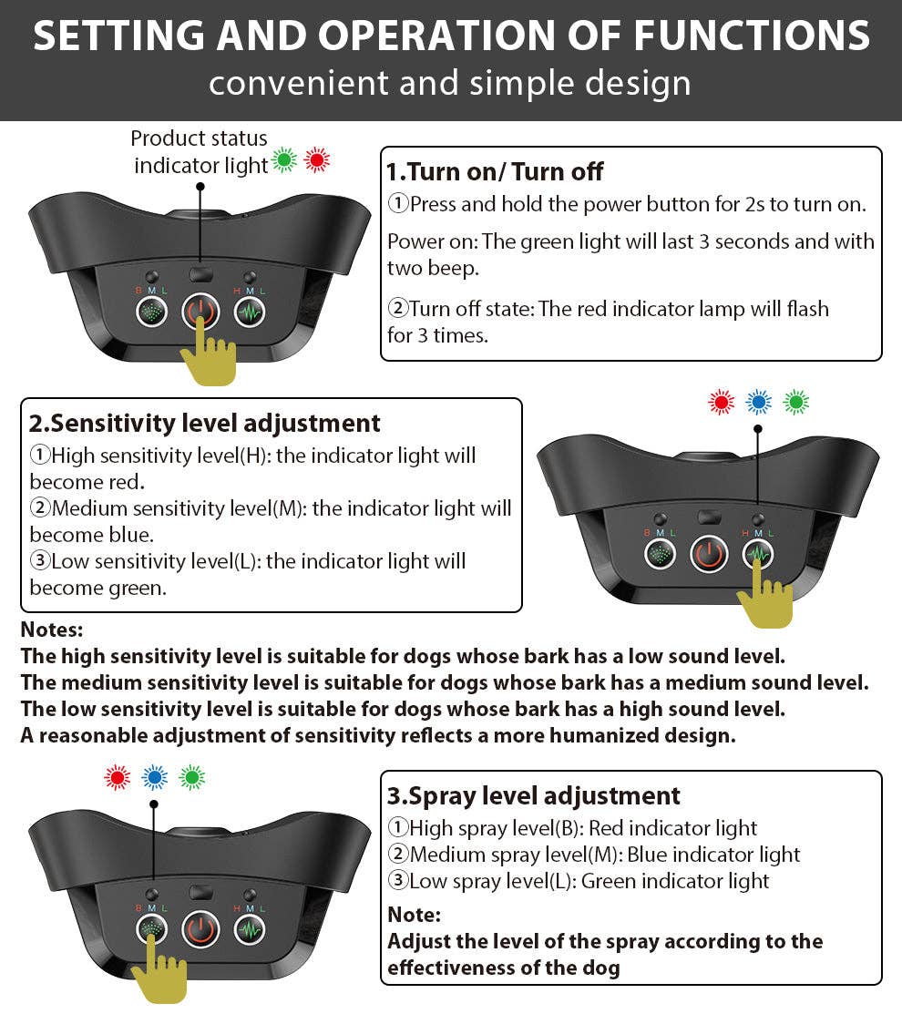 Pet Life - Pet Life ® Bark-Myst 3-Level Sensitivity of Spray and Tone Anti-Bark Dog Collar