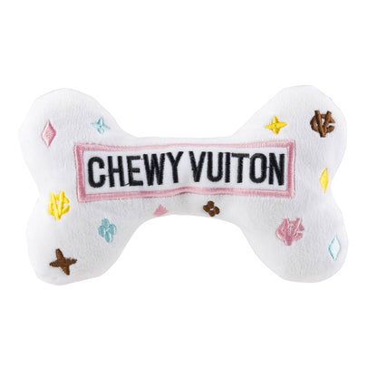 Haute Diggity Dog - White Chewy Vuiton Bone and Ball Squeaker Dog Toy: Large
