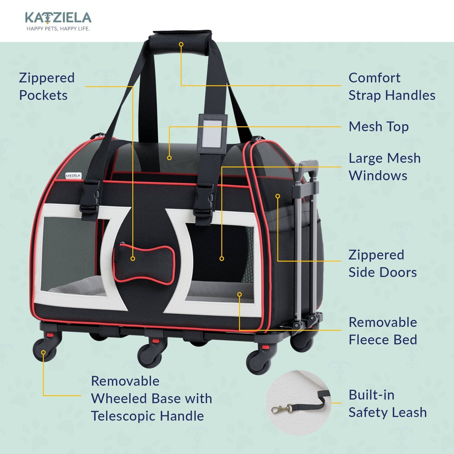 Bone Cruiser Pet Carrier with Removable Wheels - 2 Options: Gray and Red