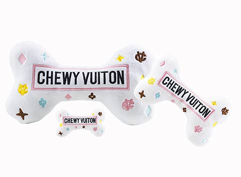 Haute Diggity Dog - White Chewy Vuiton Bone and Ball Squeaker Dog Toy: Large