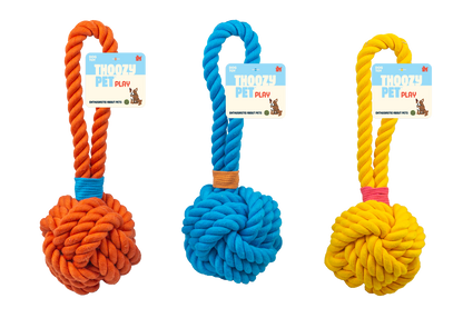 Pet Palette Distribution - ThoozyPet Ball Tug Rope Dog Toy with Handle Yellow 5"