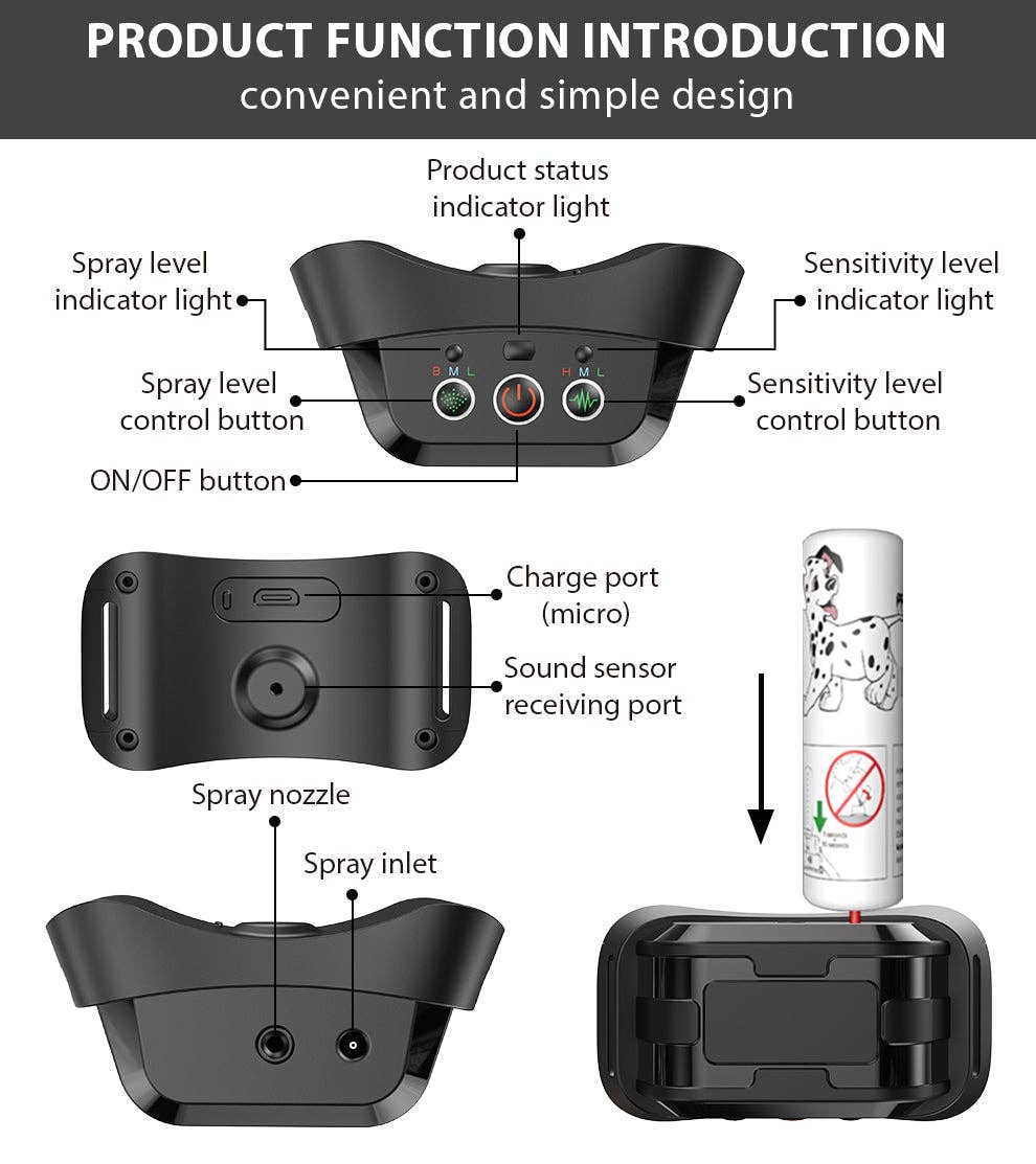 Pet Life - Pet Life ® Bark-Myst 3-Level Sensitivity of Spray and Tone Anti-Bark Dog Collar