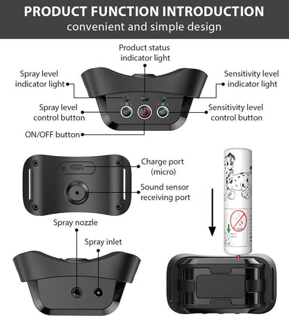 Pet Life - Pet Life ® Bark-Myst 3-Level Sensitivity of Spray and Tone Anti-Bark Dog Collar