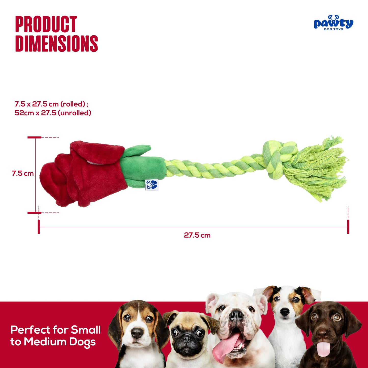 PAWTY Dog Toys - Tug & Treat Rose Tug Rope Dog Toy