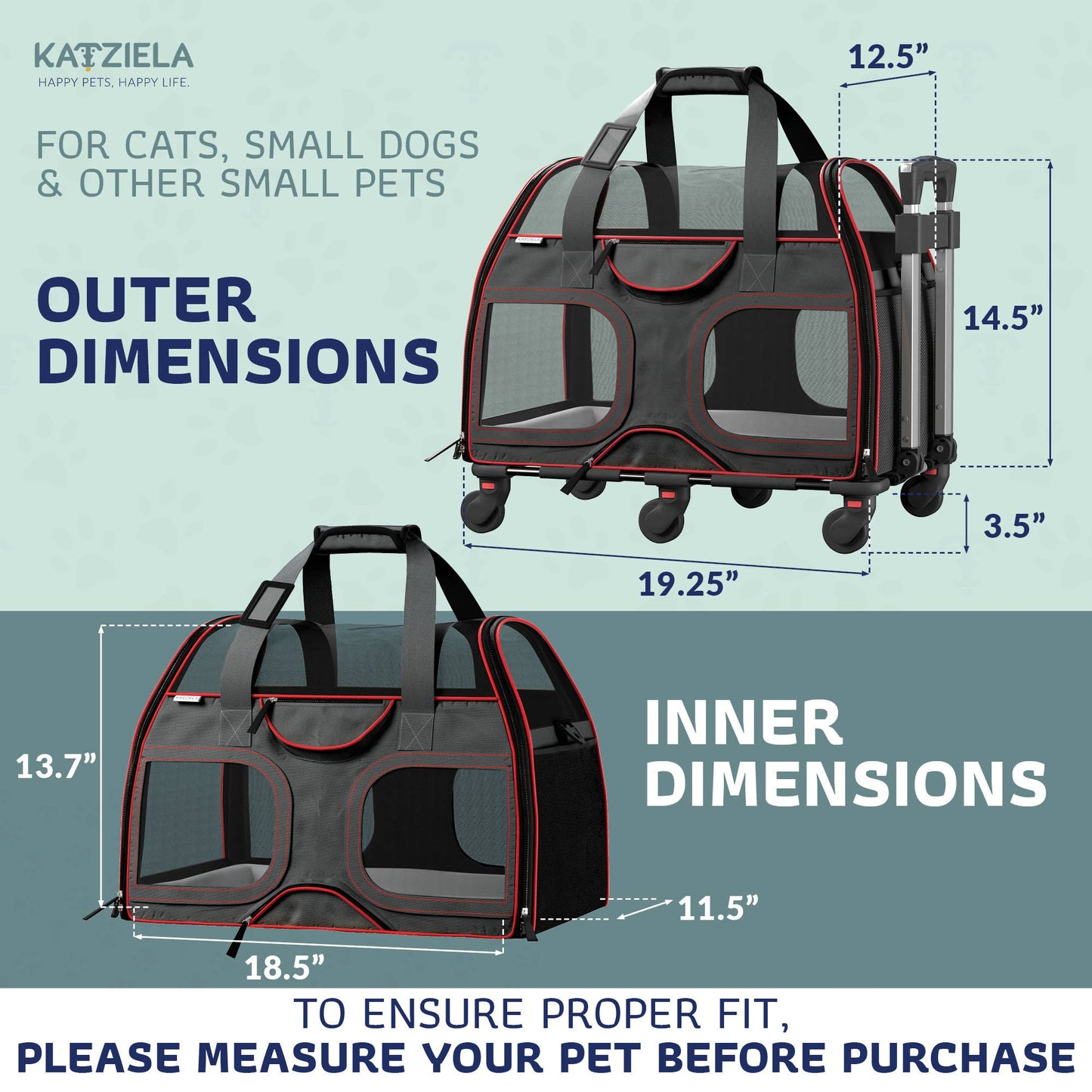 Luxury Rider Pet Carrier with Removable Wheels - 4 Colors: Black and Blue