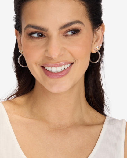Ashley Reversible Hoops 1" - Silver|White Diamondettes
