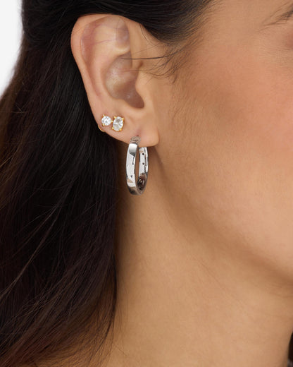 Ashley Reversible Hoops 1" - Silver|White Diamondettes