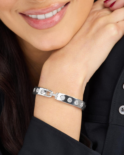Ashley Rodeo Lock Cuff 9mm - Silver|White Diamondettes