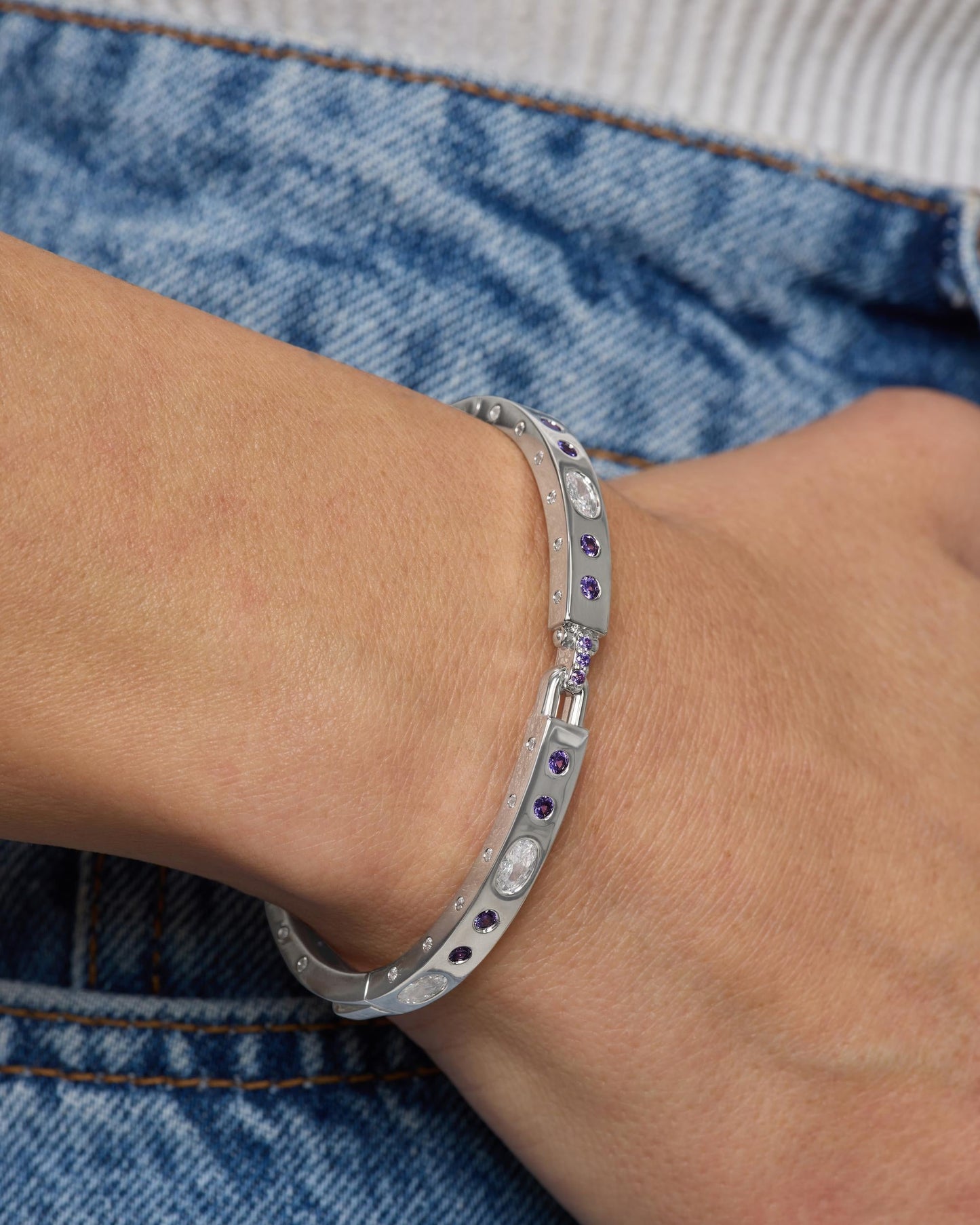 Ashley Sunset Lock Cuff 6mm - Silver|Lavender Amethyst