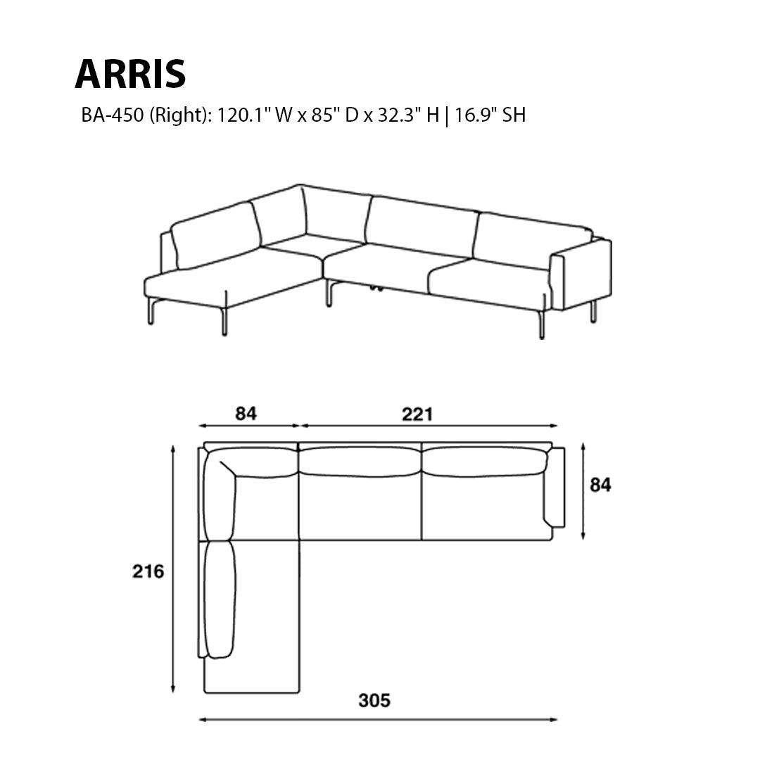 Arris Sofa - L-Shaped w/ Wide Arms (120.1" W)