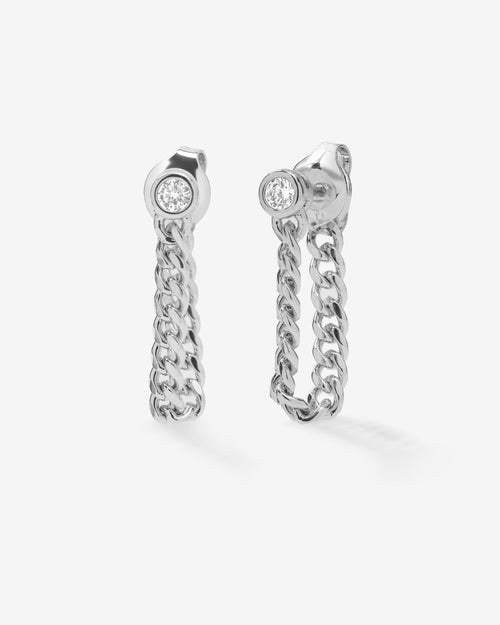 Julian 3mm Soft Chain Hoops - Silver|White Diamondettes