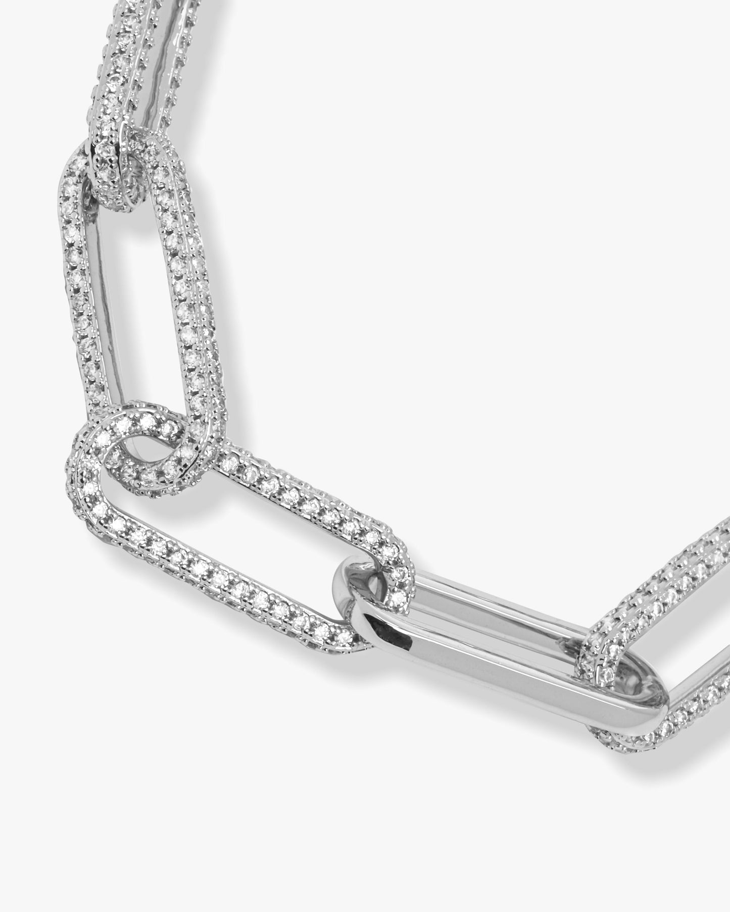 Carrie Pavé Chain Necklace 8mm - Silver|White Diamondettes