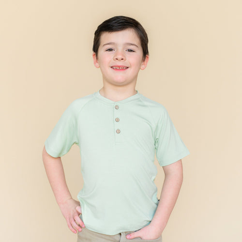 Short Sleeve Toddler Henley Tee in Basil