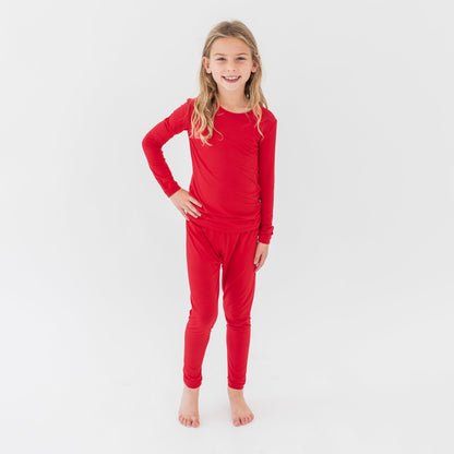 Long Sleeve Pajamas in Cardinal