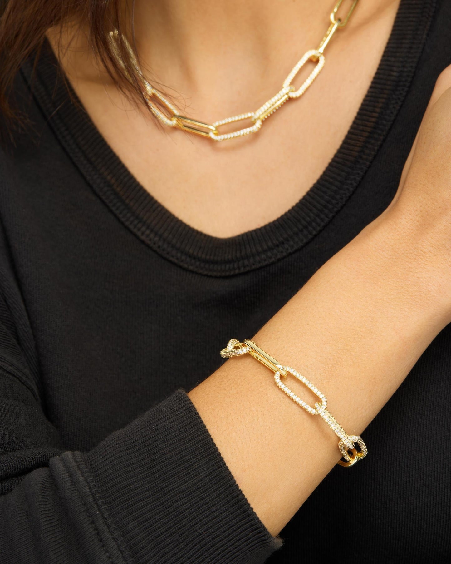Carrie Pavé Chain Link Bracelet 8mm - Gold|White Diamondettes
