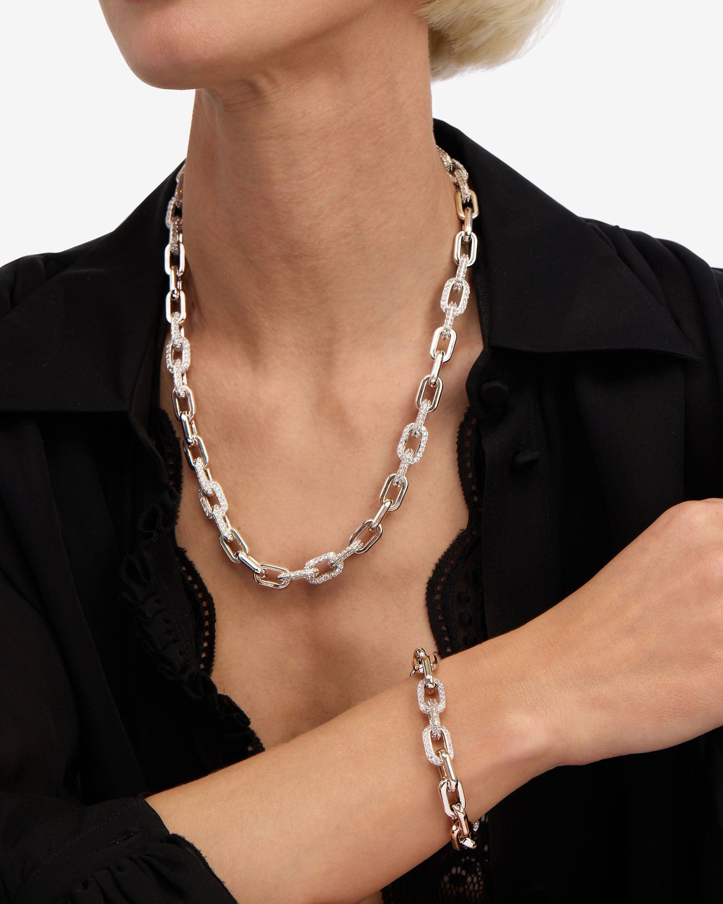 Frankie Pavé Chain Bracelet 10mm - Silver|White Diamondettes