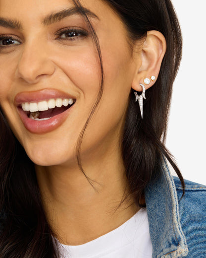 Gabriella Pavé Triple Spike Earrings - Silver|White Diamondettes