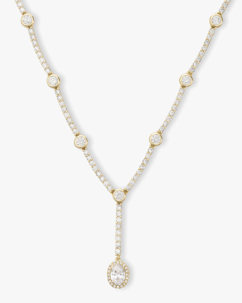 She's an Icon Lariat Necklace 16" - Gold|White Diamondettes