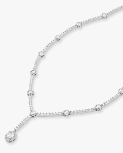 She's an Icon Lariat Necklace 16" - Silver|White Diamondettes