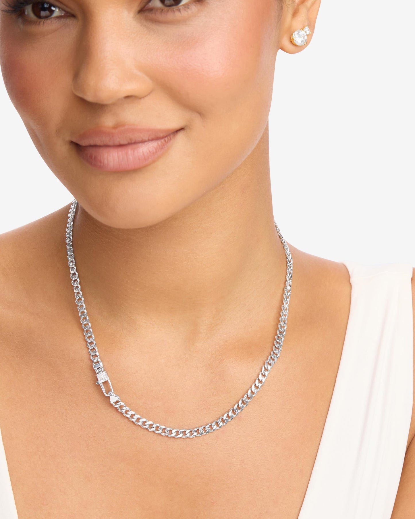 Julian Pavé Lock Necklace 5mm - Silver|White Diamondettes