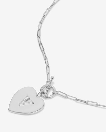 Love Letters Heart Necklace - Silver|White Diamondettes