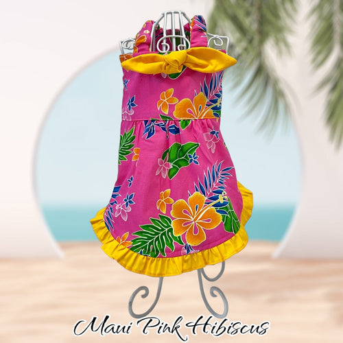 Luna Blue Maui Pink Hibiscus Aloha Dress