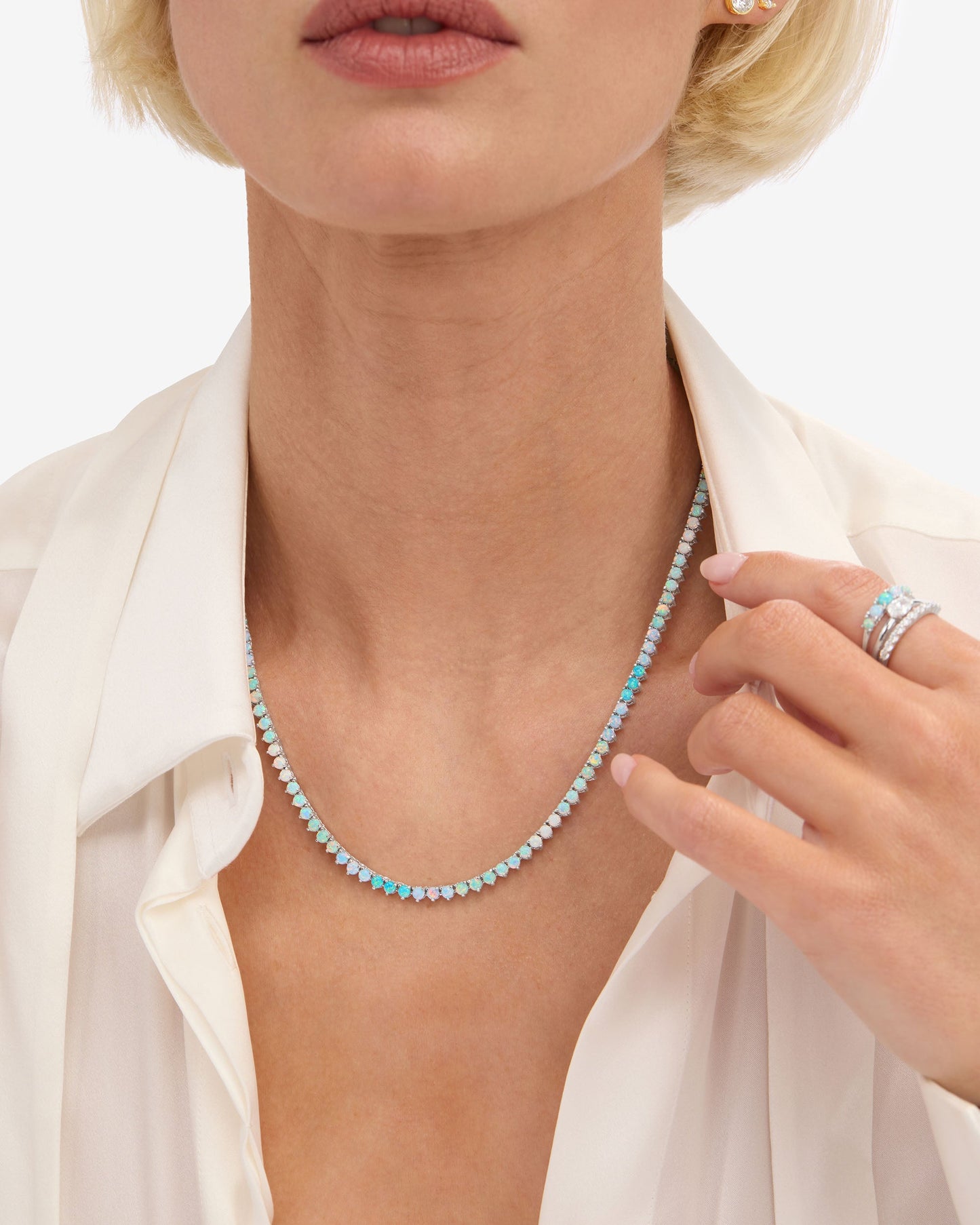 Not Your Basic Ombré Tennis Necklace - Silver|Blue Opal Ombré