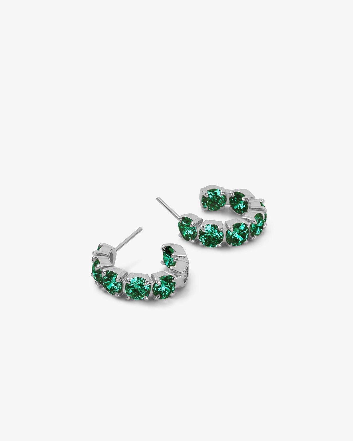 "Oh She Fancy" Hoops .75" - Silver|Emerald Diamondettes
