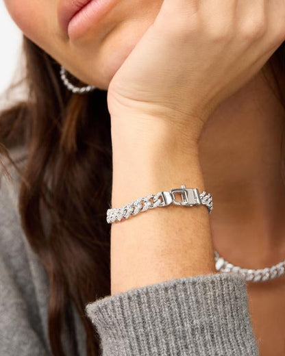 Pavé Julian Cuban Chain Bracelet 6.8mm - Silver|White Diamondettes