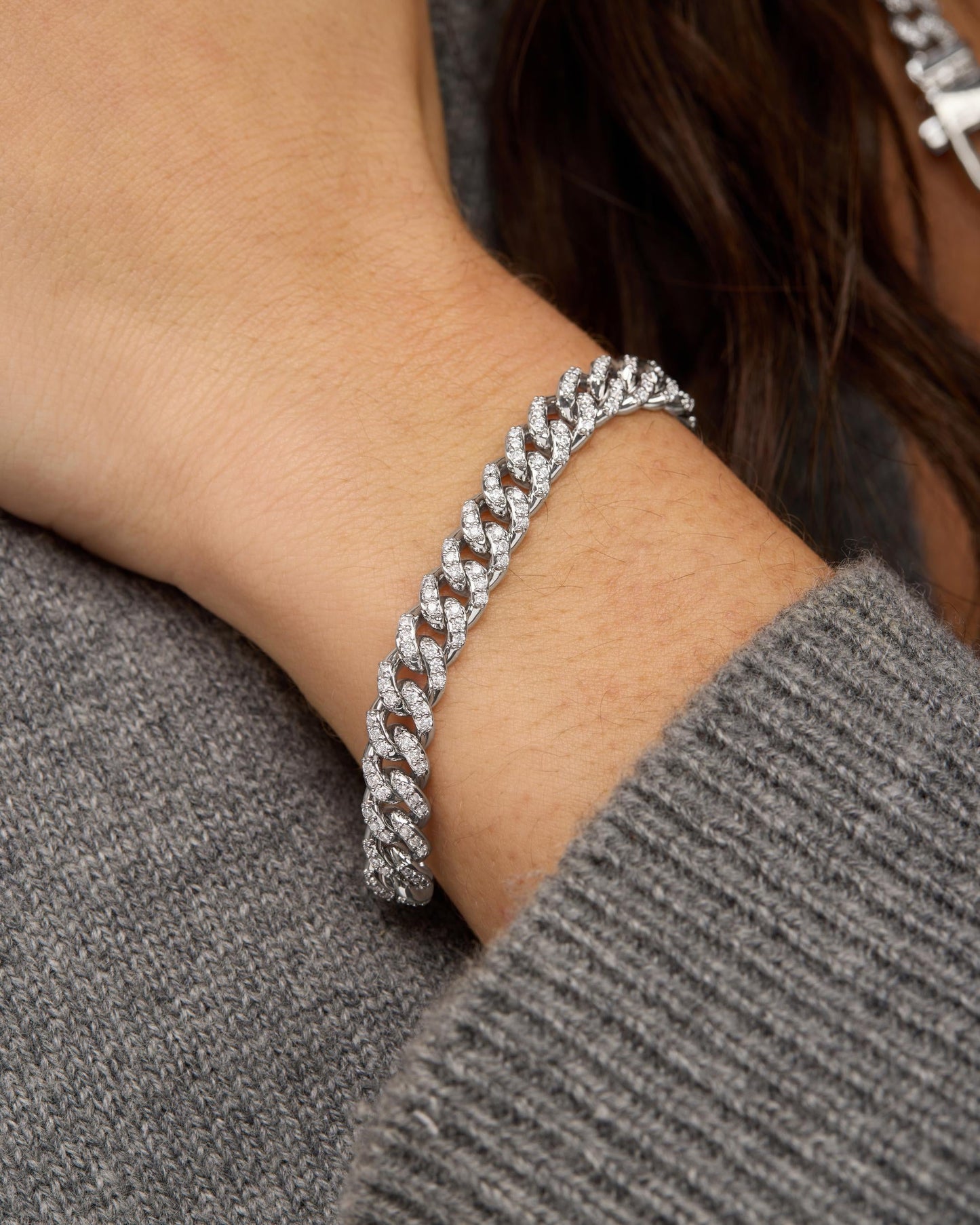 Pavé Julian Cuban Chain Bracelet 6.8mm - Silver|White Diamondettes