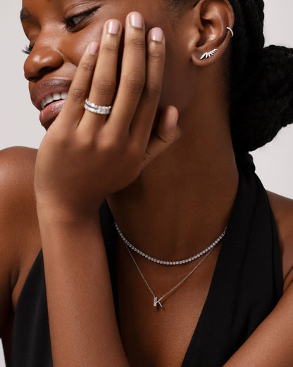 Baguette + Pavé Initial Necklace