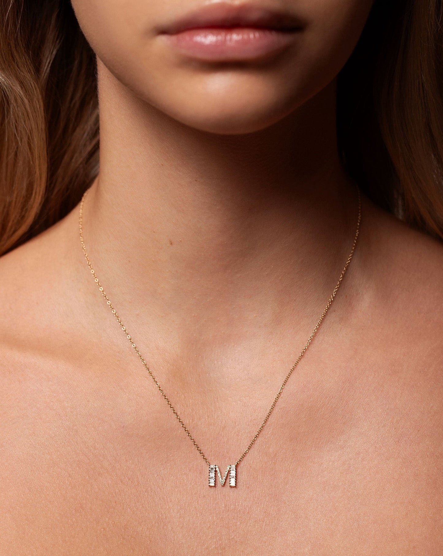 Baguette + Pavé Initial Necklace