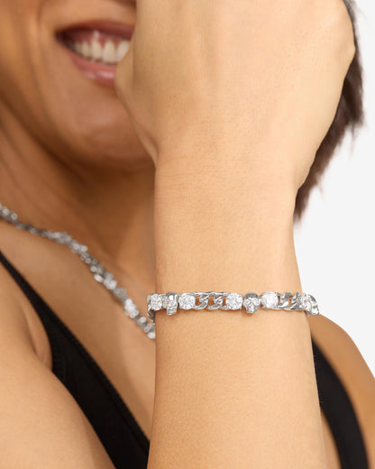 Ride or Die Cuban Chain Bracelet 6.8mm - Silver|White Diamondettes