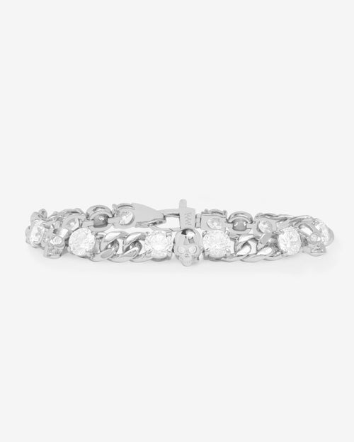 Ride or Die Cuban Chain Bracelet 6.8mm - Silver|White Diamondettes