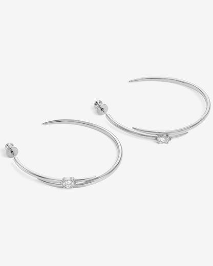 She's on Point Lasso Hoops 2" - Silver|White Diamondettes