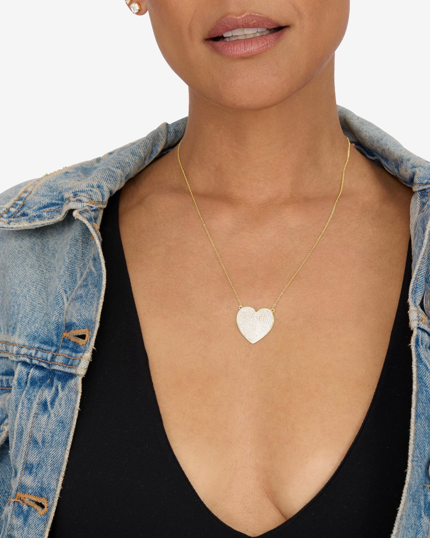 XL You Have My Whole Heart Pavé Necklace - Gold|White Diamondettes
