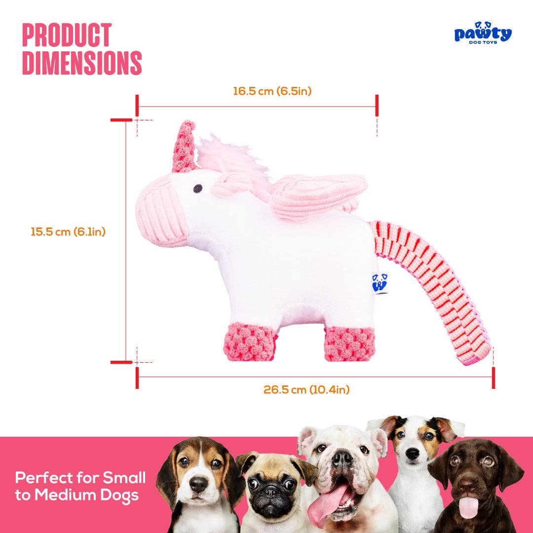 PAWTY Dog Toys - PAWTY Unicorn Dog Toy – Plush Magical Squeaky Toy with Crinkle Wings – Soft & Durable Chew Companion – Cute Fantasy Gift for Dogs – Ideal for Small & Medium Dogs